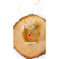 Ασημένιο κολιέ ροζέτα επίχρυση δάκρυ με ζιργκόν χρώματος ρουμπίνι (SN165)